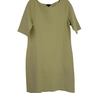 Talbots Shift Dress Womens Size 14 Neon Green Knit Stretch Casual Short Sleeves